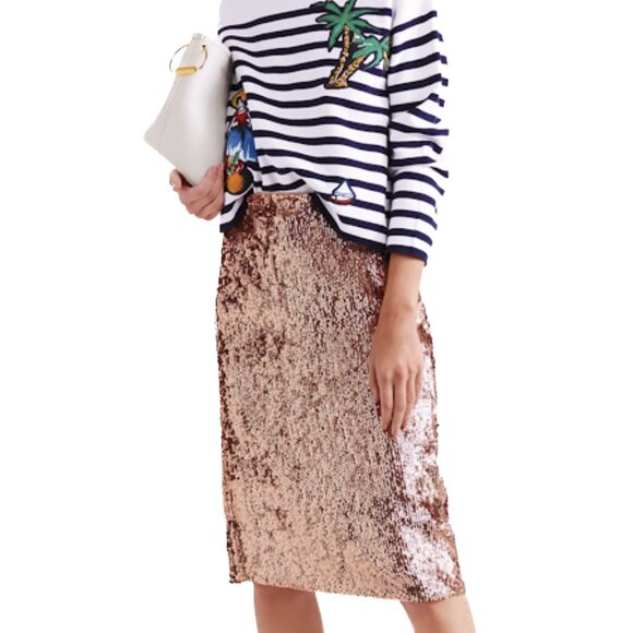 J. Crew Rose Gold Sequins Pencil Midi Skirt Holiday Party Size 0 - NWT - Picture 1 of 8